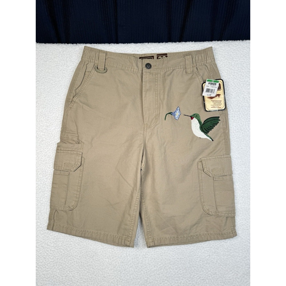 NEW - C.E. Schmidt Cargo Shorts Khaki- Men's 32 - Embroidered Birds Flowers
